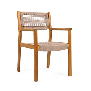 Stylish Acacia Wood And Rope Dining Chairs In Teak Finish (Set Of 2)