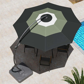 11 FT Luxury Curved Cantilever Umbrella, Heavy-Duty Side-Post Umbrella With Base, And 360° Rotation