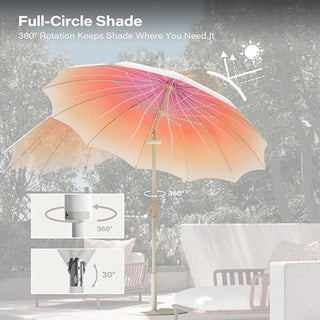 9FT Outdoor Gazebo Style Patio Umbrella With Lighting Function, Petal-Shaped Canopy, 360-Degree Rotation, And Tilt Adjustment