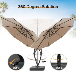 12-FT Luxury Curved Cantilever Umbrella With Base, 360° Rotatable,Suitable For Markets, Swimming Pools, Gardens, Backyards, And Patios