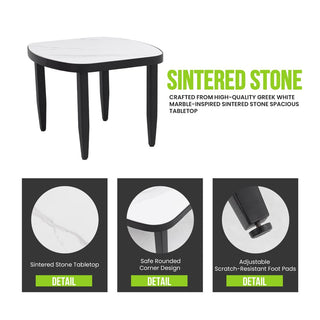 3-Piece Outdoor Swivel Conversation Set with Sunbrella® Cushions & Marble-Style Sintered Stone Side Table