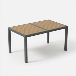 59-Inch Outdoor Patio Dining Table, Gray Aluminum Frame with HDPE Slatted Top