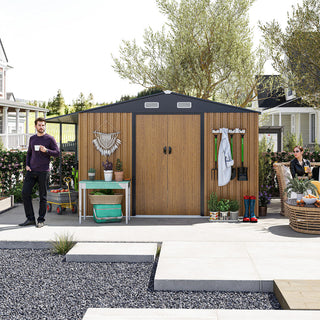 10x12 Ft Outdoor Storage Shed, Extra Large Metal Shed with Lockable Doors, Windows, Outside Steel Tiny House Ideal for Garden, Backyard, Patio Utility, Tool Storage, Chicken Coops