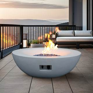 42 Inch Outdoor Concrete Propane gas Fire Pit bowl in Antique White/Black color