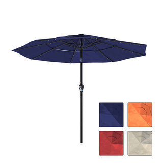 10FT 3-Tier Solar LED Patio Umbrella with Tilt & Crank, Aluminum Market Umbrella for Backyard, Deck & Garden