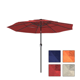 10FT 3-Tier Solar LED Patio Umbrella with Tilt & Crank, Aluminum Market Umbrella for Backyard, Deck & Garden