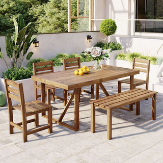 High-Quality Acacia Wood Patio Dining Set, Weather Resistant Outdoor Table & Chair Furniture for Backyard, Balcony & Garden