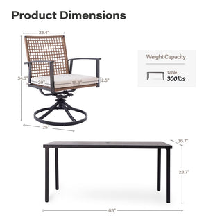 7-Piece Outdoor Patio Dining Set with 6 Swivel Cushioned Chairs & Iron Slat Table with Umbrella Hole for Backyard & Garden