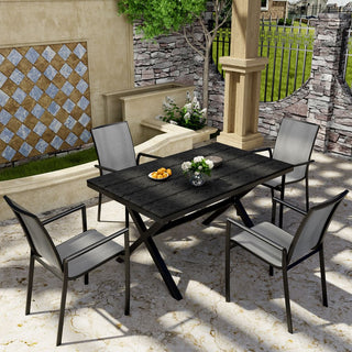 5-Piece Outdoor Aluminum Dining Set with Teslin Chairs & Plastic Wood Tabletop – Weather-Resistant Patio Furniture Set for Garden & Backyard