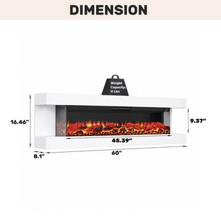 32"/50"/60"/72" Wall-Mounted Electric Fireplace with Suspended LED Lighting, Modern Indoor Fireplace for Living Room
