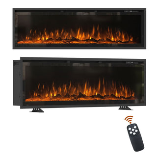 50/60/72-Inch Wall-Mounted & Recessed Electric Fireplace with Overheat Protection, Black