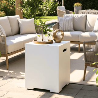 Propane Tank Cover Table, Outdoor Cylinder Hideaway Table for Gas Fire Pit and Gas Griddle, Outdoor Side Table for Fire Pit, Light Concrete