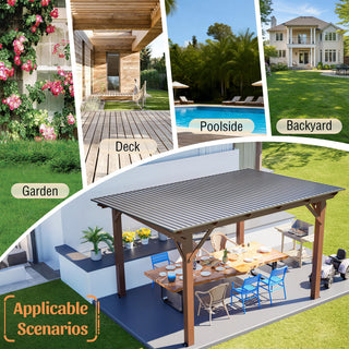 Spacious Outdoor Kitchen Gazebo: 13.1ft x 7.7ft Wooden Structure with Metal Roof, Grill Station & Bar