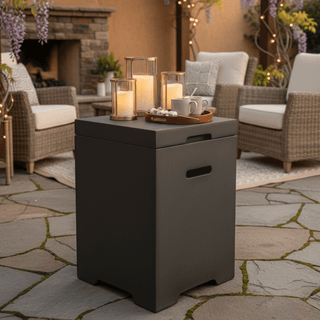 Propane Tank Cover Table, Outdoor Cylinder Hideaway Table for Gas Fire Pit and Gas Griddle, Outdoor Side Table for Fire Pit, Light Concrete