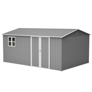 14x10 FT Large Outdoor Metal Storage Shed, 780 Cu. Ft. Garden Tool Shed with Double Doors, Built-In Foundation Frame & Air Vents, Galvanized Steel Sloped Roof for Backyard, Patio & Garden