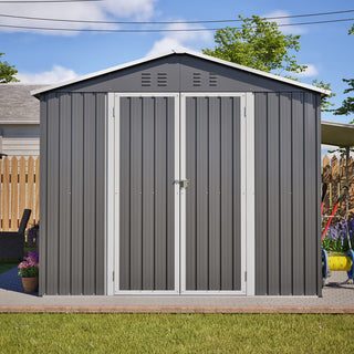 8X12 FT Metal Outdoor Storage Shed – Lockable Garden Tool Shed with Durable Aluminum Frame