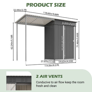 Durable 5x3FT Galvanized Steel Shed & Gazebo Combo, Easy Assembly Lean-To Storage with Open Pergola