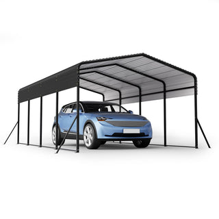 13 x 20 FT Heavy Duty Metal Carport with Reinforced Triangle Frame & 4 Poles, Galvanized Steel Roof All-Weather Outdoor Car Shelter for Vehicle Protection