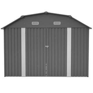 10x12 Ft Heavy-Duty Gray Steel Outdoor Storage Shed with Floor Frame Kit, Rust-Resistant Metal Tool Shed for Garden, Backyard & Patio