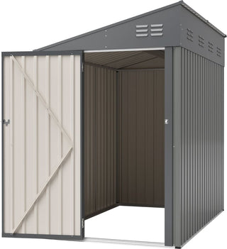 4x7 Ft Lean-To Metal Storage Shed in Olive Grey, Heavy-Duty Steel Outdoor Storage for Garden Tools & Bicycles, Weather-Resistant Backyard Organizer