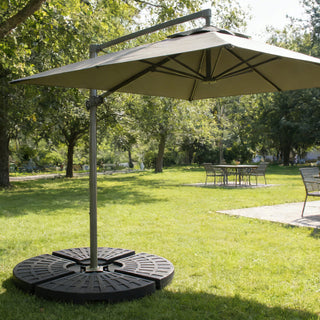 Heavy-Duty Fan-Style Cantilever Umbrella Base, 4-Panel Refillable Stand (Water/Sand up to 220 lbs), Weatherproof HDPE with Metal Lock Hooks, Stackable & Portable Design