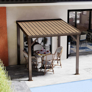Wall-Mounted Hardtop Lean-to Gazebo with Gutters – Galvanized Steel Roof Outdoor Pergola Canopy