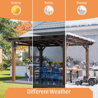 Spacious Outdoor Kitchen Gazebo: 13.1ft x 7.7ft Wooden Structure with Metal Roof, Grill Station & Bar