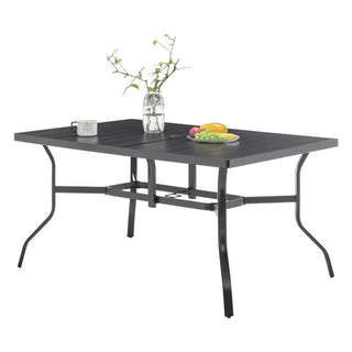 Outdoor Dining Table for 6, Powder-Coated Steel Slat Patio Table with 2.16" Umbrella Hole, Anti-Slip Pads & All-Weather E-Coated Frame for Garden & Poolside