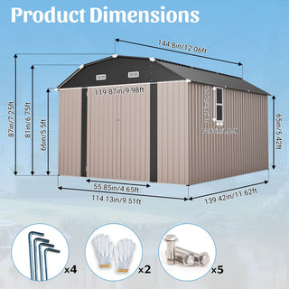 10X12 FT Metal Outdoor Storage Shed with Floor Frame Kit – Heavy-Duty Steel Garden Tool Shed