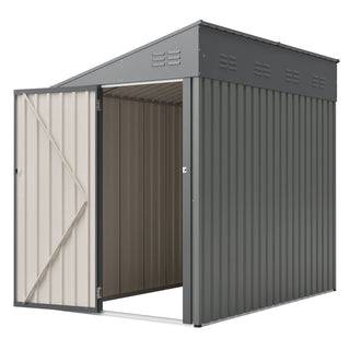 4x7 Ft Lean-To Metal Storage Shed, Heavy-Duty Outdoor Bike & Garden Storage with Lockable Door