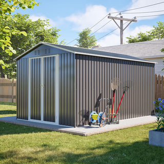 8X12 FT Metal Outdoor Storage Shed – Lockable Garden Tool Shed with Durable Aluminum Frame