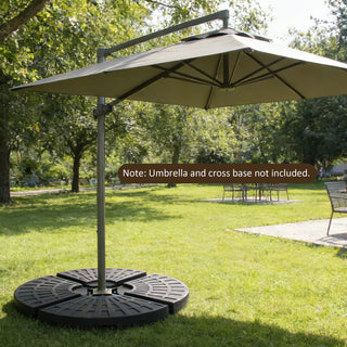 Heavy-Duty Fan-Style Cantilever Umbrella Base, 4-Panel Refillable Stand (Water/Sand up to 220 lbs), Weatherproof HDPE with Metal Lock Hooks, Stackable & Portable Design