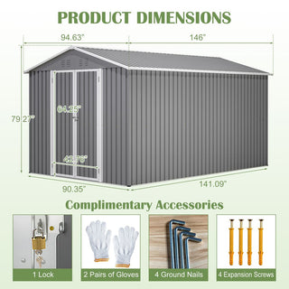 8 x 12 FT Outdoor Metal Storage Shed with Aluminum Frame, Lockable Double Doors, Heavy-Duty Tool Storage for Backyard, Garden, Patio & Lawn