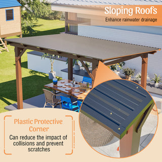 Spacious Outdoor Kitchen Gazebo: 13.1ft x 7.7ft Wooden Structure with Metal Roof, Grill Station & Bar