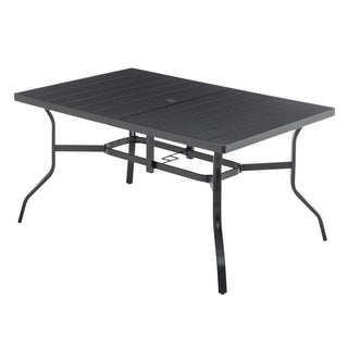 Outdoor Dining Table for 6, Powder-Coated Steel Slat Patio Table with 2.16" Umbrella Hole, Anti-Slip Pads & All-Weather E-Coated Frame for Garden & Poolside