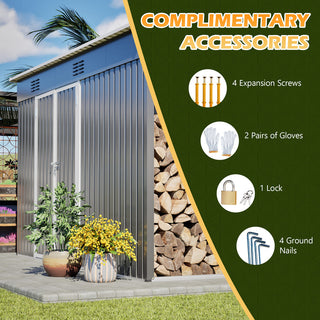 10X4 FT Metal Outdoor Storage Shed – Garden Tool Storage Shed with Lockable Door and Floor Frame