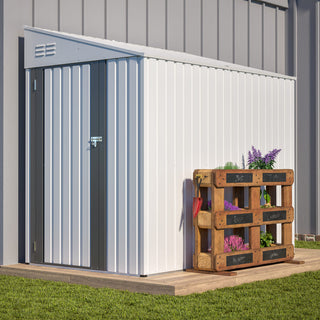 4x7 Ft Lean-To Metal Storage Shed, Heavy-Duty Outdoor Bike & Garden Storage with Lockable Door