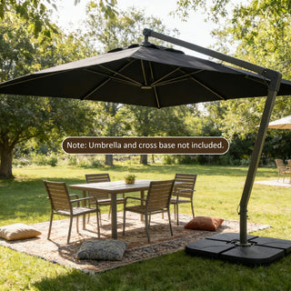 Heavy-Duty Offset Patio Umbrella Base, Refillable HDPE Stand (Water/Sand 160–220 lbs), 4-Piece Stackable Panels with Lock Pins, Weatherproof Outdoor Umbrella Support