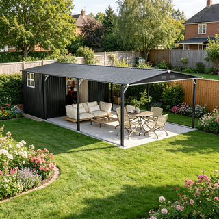 12x23 Ft Heavy-Duty Metal Carport Storage Shed, Steel Garage with Sliding Door, UV-Blocking Panel & Waterproof Sloped Roof for Car, Boat, Tractor & Farm Equipment