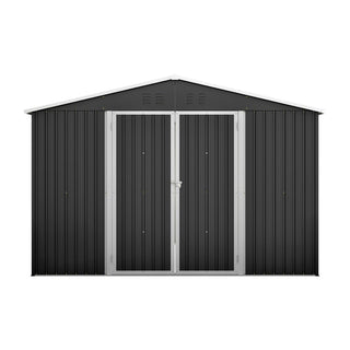 10 x 10 FT Heavy-Duty Outdoor Metal Storage Shed, Large Garden Tool Shed with Updated Reinforced Frame & Lockable Double Doors for Backyard