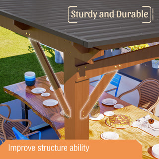 Spacious Outdoor Kitchen Gazebo: 13.1ft x 7.7ft Wooden Structure with Metal Roof, Grill Station & Bar