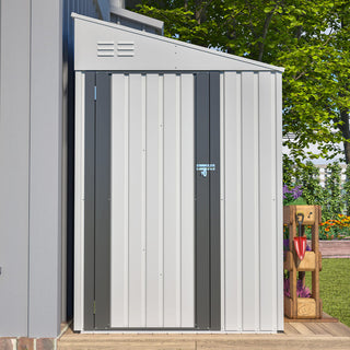 4x7 Ft Lean-To Metal Storage Shed, Heavy-Duty Outdoor Bike & Garden Storage with Lockable Door