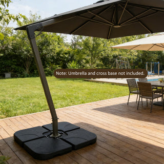Heavy-Duty Offset Patio Umbrella Base, Refillable HDPE Stand (Water/Sand 160–220 lbs), 4-Piece Stackable Panels with Lock Pins, Weatherproof Outdoor Umbrella Support