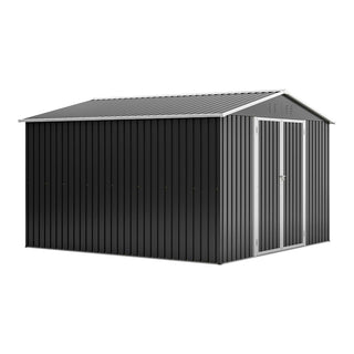 10 x 10 FT Heavy-Duty Outdoor Metal Storage Shed, Large Garden Tool Shed with Updated Reinforced Frame & Lockable Double Doors for Backyard