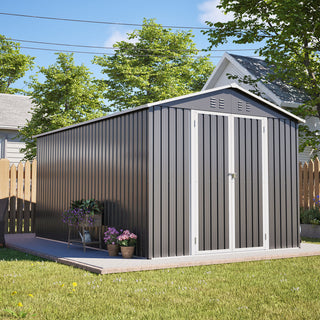 8X12 FT Metal Outdoor Storage Shed – Lockable Garden Tool Shed with Durable Aluminum Frame