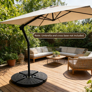 Heavy-Duty Fan-Style Cantilever Umbrella Base, 4-Panel Refillable Stand (Water/Sand up to 220 lbs), Weatherproof HDPE with Metal Lock Hooks, Stackable & Portable Design