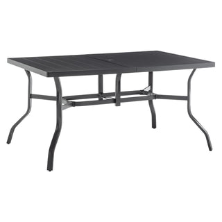 Outdoor Dining Table for 6, Powder-Coated Steel Slat Patio Table with 2.16" Umbrella Hole, Anti-Slip Pads & All-Weather E-Coated Frame for Garden & Poolside