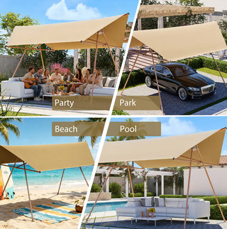 Hexagonal Shade Sail Canopy, 206" x 118" UV Protection UPF50+ Waterproof Patio Sun Shade with Rust-Resistant Poles & Built-in Hooks for Backyard Garden