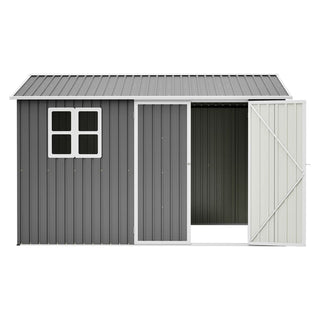 10x8 Ft Oversized Steel Storage Shed with Window, Lockable Double Doors & Sloped Roof, Heavy-Duty Outdoor Garden Tool Shed for Patio, Backyard & Lawn