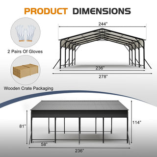 20' x 20' Heavy-Duty Galvanized Steel Carport Canopy with Triangle Reinforced Frame, UV-Proof Waterproof Shelter for Car, SUV, Boat & Tractor